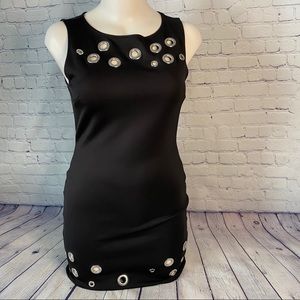 Black sleeveless dress w grommet details